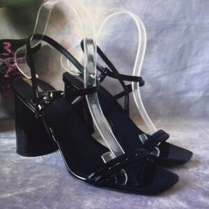 Nina Glossy Black Block Heel Sandals